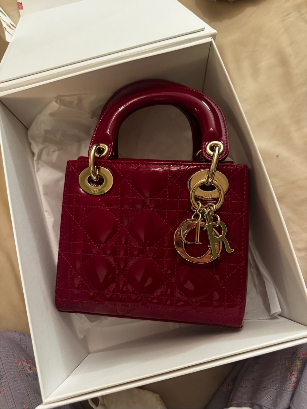 Burgandy lady Dior leather handbag